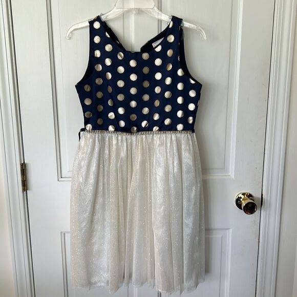 SWEET HEART ROSE NAVY & GOLD MATCHING COAT & DRESS - Picture 5 of 12